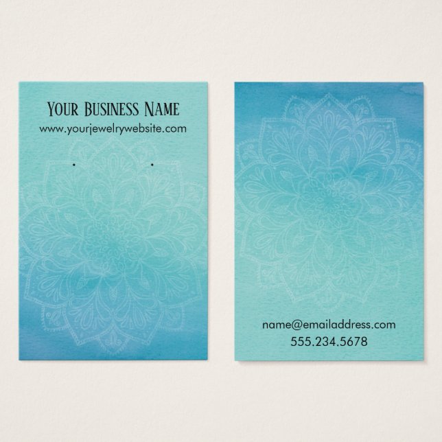 Teal Blue Watercolor Mandala Earring Visning Cards Visitkort (Framsida & baksida)