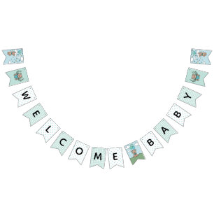 Teal Blue Welcome Baby Bear Boy Baby Shower Vimplar