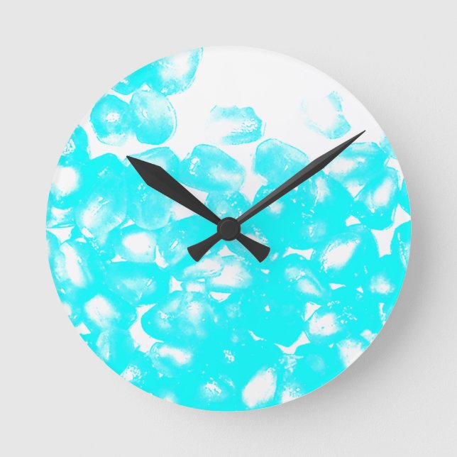 Teal Blue White Abstrakt Mönster Modern Gift Favor Rund Klocka (Framsida)