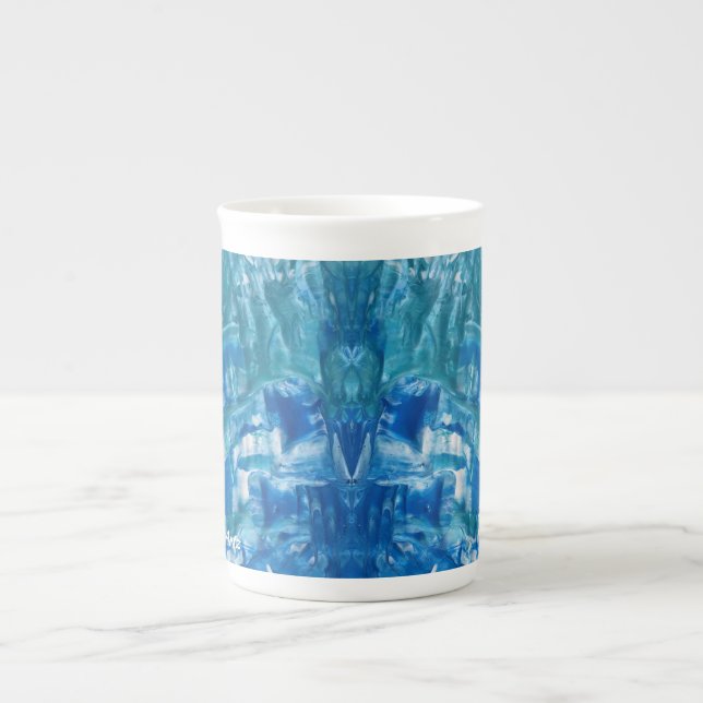 Teal Blue White Abstrakt Personalize Benporslin Mugg (Framsidan)