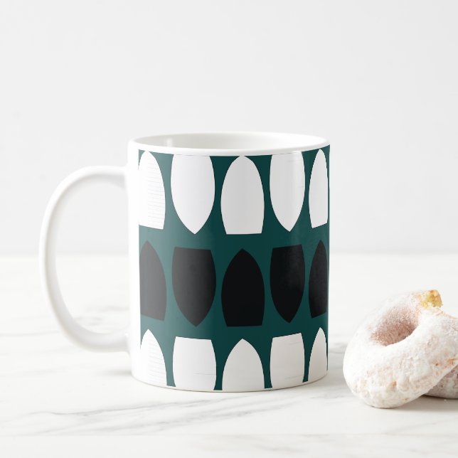 Teal Blue White Black Geometric Abstrakt Kaffemugg (Med munk)