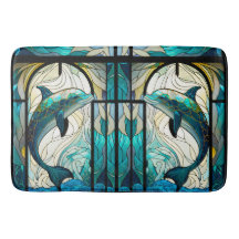 Teal Blue White Dolphin look of Stached Glass