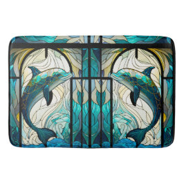Teal Blue White Dolphin look of Stached Glass Badrumsmatta