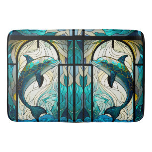 Teal Blue White Dolphin look of Stached Glass Badrumsmatta