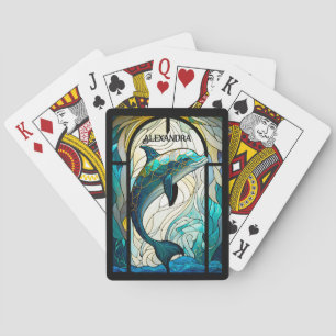 Teal Blue White Dolphin look of Stached Glass Casinokort