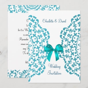 Teal Blue White Elegant Classy Snöre Bröllop Inbjudningar
