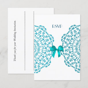 Teal Blue White Elegant Classy Snöre Bröllop Inbjudningar