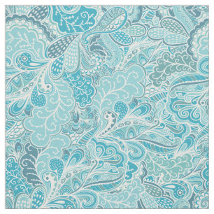 Teal Blue White Elegant Paisley Mönster Tyg
