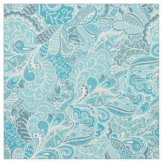 Teal Blue White Elegant Paisley Mönster Tyg