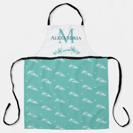 Teal Blue White Monogram Namn Lobster Mönster