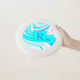 Teal Blue White Rosa Vågar Abstrakt Monogram
