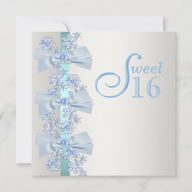 Teal Blue White Snowflake Sweet sixteen Birthday Inbjudningar (Framsida)