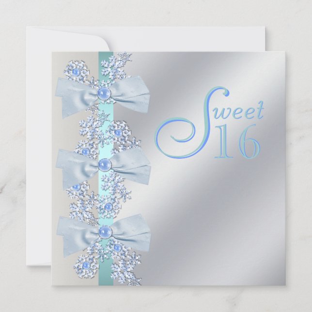 Teal Blue White Snowflake Sweet sixteen Birthday Inbjudningar (Framsida)