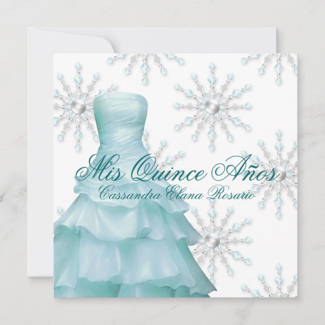 Teal Blue Winter Wonderland Quinceanera Inbjudningar (Framsida)