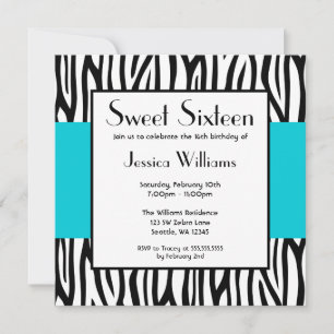 Teal Blue Zebra Modern Sweet 16 inbjudningar
