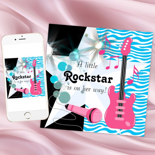 Teal Blue Zebra Rockstar Flicka Shower Inbjudningar (Rockstar baby shower invitation. Digital download and printed invitations available.)