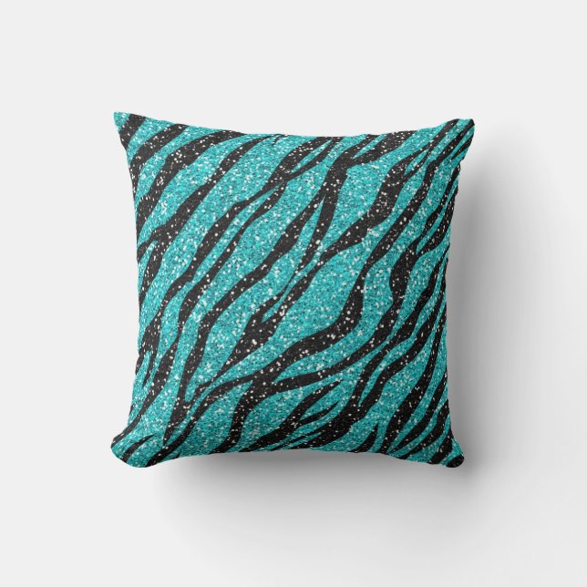Teal Blue Zebra tryck Dekorativ kudde (Framsida)