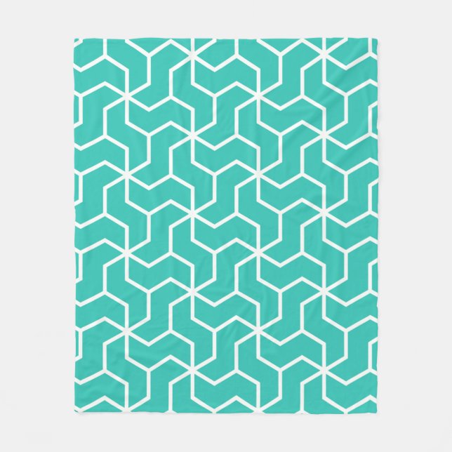Teal Blue Zigzag Modern Art-Deco Geometric Mönster Fleecefilt (Framsidan)