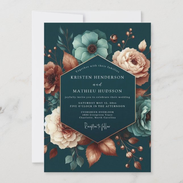 Teal Blush Anemone Wedding Inbjudningar (Framsida)