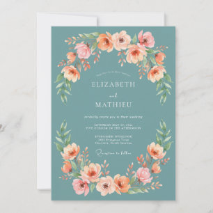 Teal Blush Bloom Girland Bröllop Inbjudningar