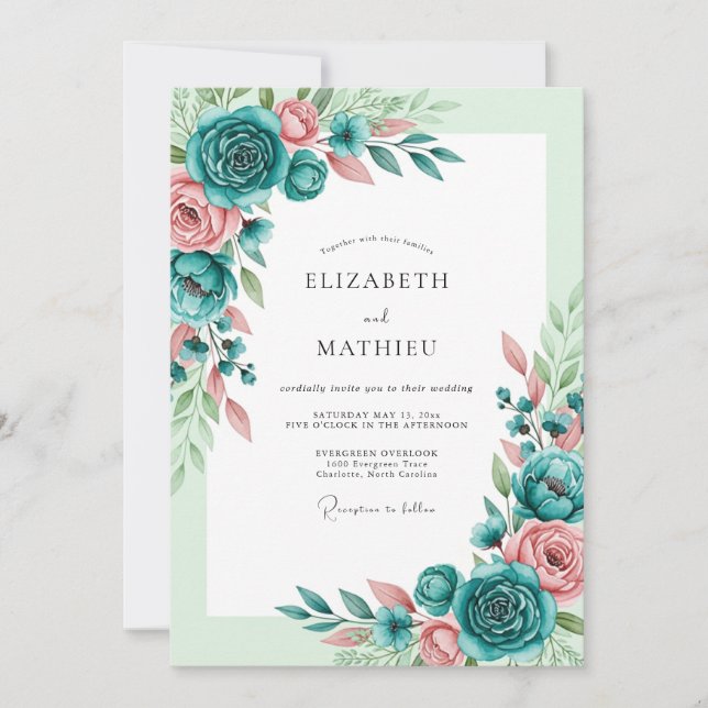 Teal Blush Romantic Spring Wedding Inbjudningar (Framsida)
