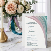 Teal & Blush Siden Bröllopsinbjudan