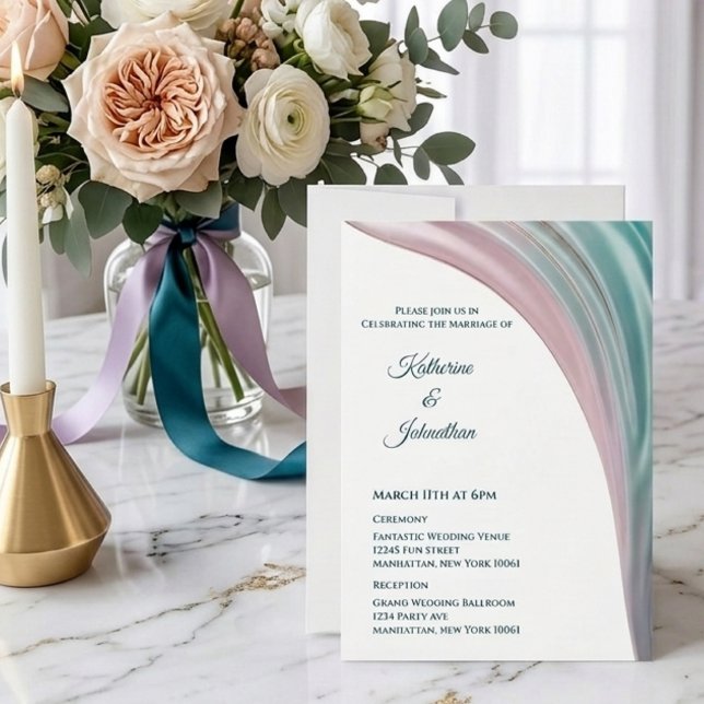 Teal & Blush Siden Bröllopsinbjudan Inbjudningar (Teal & Blush Silk Wedding Invitation )