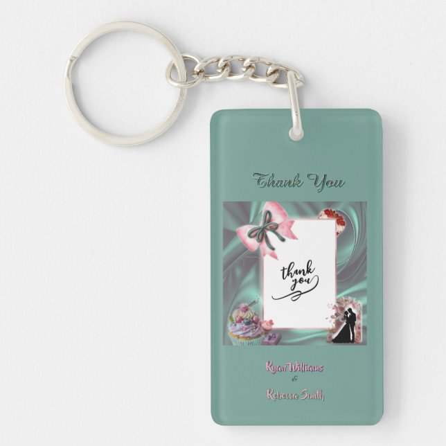 Teal & Blush Wedding Acrylic Keychain  (Framsidan)