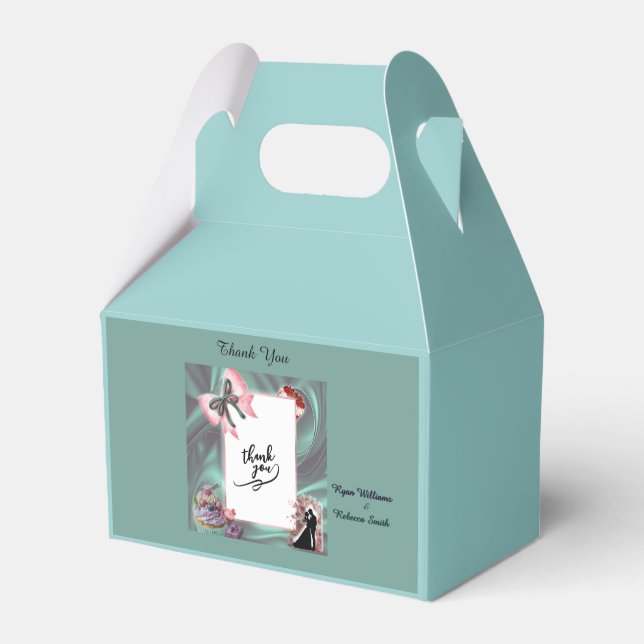 Teal & Blush Wedding Favor Box Presentaskar (Framsidan Sidan)