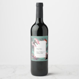 Teal & Blush Wedding Wine Bottle Label Vinflaska Etikett