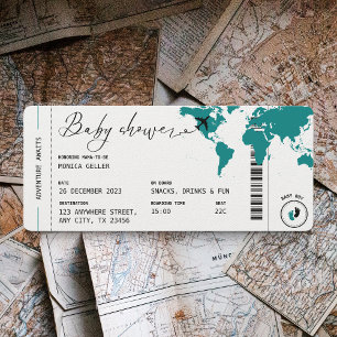Teal Boarding Pass Travel Baby Shower Boy Inbjudningar