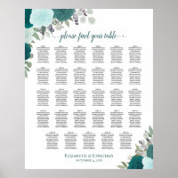 Teal Boho-Blommigt 29 Bord-sätesdiagram för Bröllo