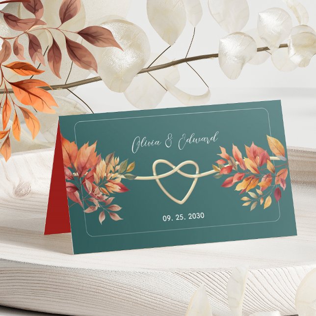 Teal Boho Fall Wedding Placeringskort (Skapare uppladdad)
