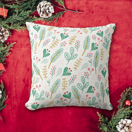 Teal Boho Gräs Nål Löv Berry Helgdag Kudde