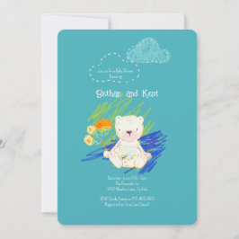 Teal Boho Nalle Baby Shower Inbjudningar