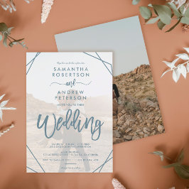 Teal boho ram, enkelt fotoskript bröllop inbjudningar