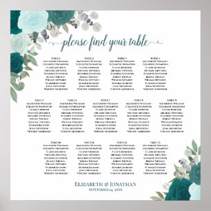 Teal Boho Ro 13 Bord Bröllop-sittplatsplan Poster