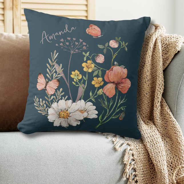 Teal Boho WildblomDekorativ kudde (Skapare uppladdad)