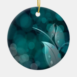 Teal Bokeh Lövs Julgransprydnad Keramik