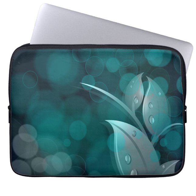 Teal Bokeh Lövs Laptop Sleeve (Framsidan)