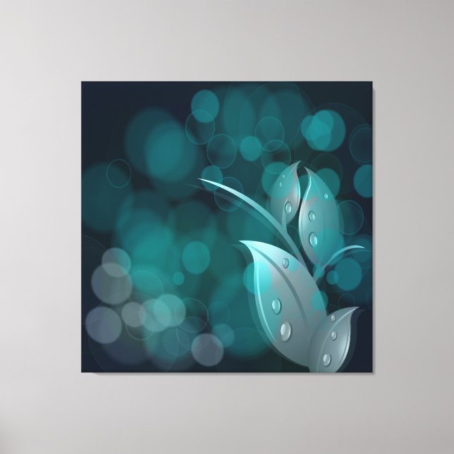 Teal Bokeh Lövs Wrapped Canvas (Framsida)