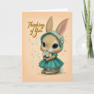 Teal Bonnet Baby Bunny Thinking of You-kort Kort