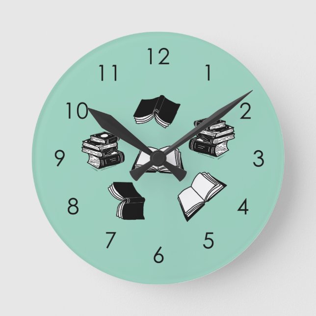 Teal Bookish Bibliophile Librarian Bok Mönster Rund Klocka (Framsida)