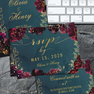 Teal Bordeaux Jewel Tone Bröllop OSA Card-Online Visitkort