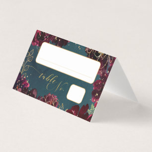 Teal Bordeaux Jewel Tone Bröllop Place Card 2 Visitkort