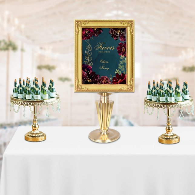 Teal Bordeaux Jewel Tone Bröllop Signs Matte Poster (Teal Bordeaux Jewel Tone Wedding Signs Matte. Text is editable to change signage for your purposes.)