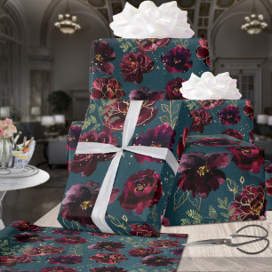 Teal Bordeaux Jewel Tone Burgundy Peony Bröllop Presentpapper