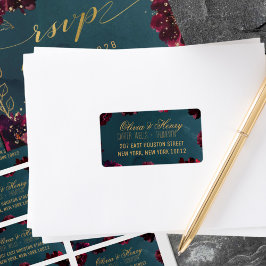 Teal Bordeaux Jewel Tone OSA kort Mailing Adressetikett