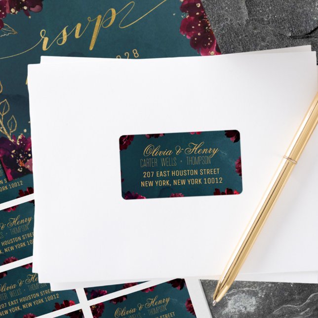 Teal Bordeaux Jewel Tone OSA kort Mailing Adressetikett (Skapare uppladdad)