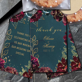 Teal Bordeaux Jewel Tones Bröllop Presentetikett